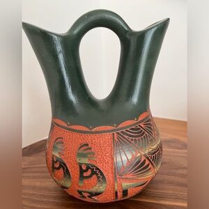 VINTAGE Kokopelli Wedding Vase Southwestern Signed Donna Thomas Dine 2004 Navajo